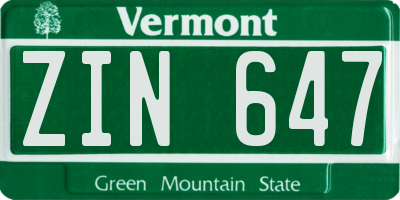 VT license plate ZIN647