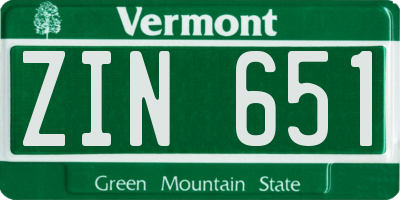 VT license plate ZIN651
