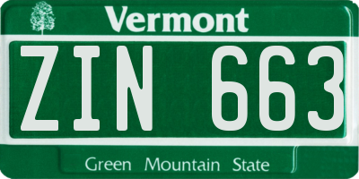 VT license plate ZIN663