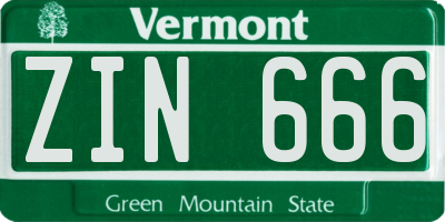 VT license plate ZIN666