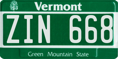 VT license plate ZIN668