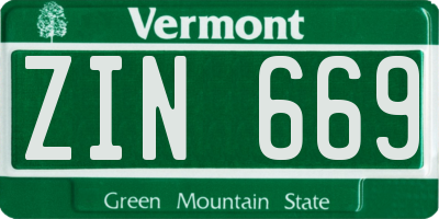 VT license plate ZIN669