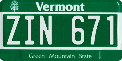 VT license plate ZIN671