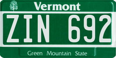 VT license plate ZIN692