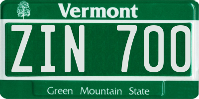 VT license plate ZIN700