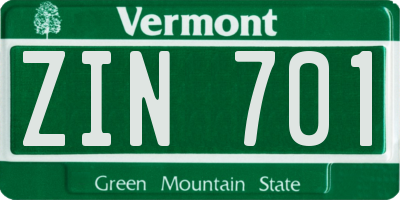 VT license plate ZIN701