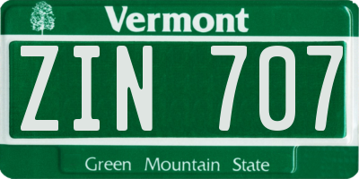 VT license plate ZIN707