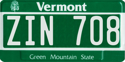 VT license plate ZIN708