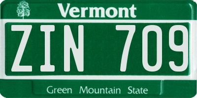 VT license plate ZIN709