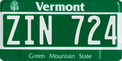 VT license plate ZIN724