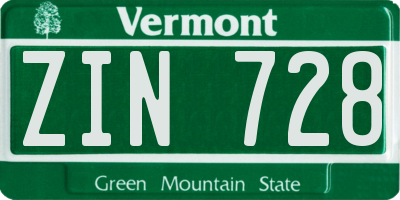 VT license plate ZIN728