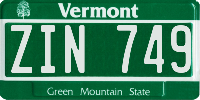 VT license plate ZIN749
