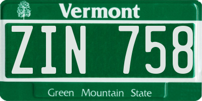 VT license plate ZIN758