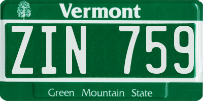 VT license plate ZIN759