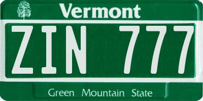 VT license plate ZIN777