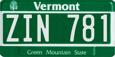 VT license plate ZIN781