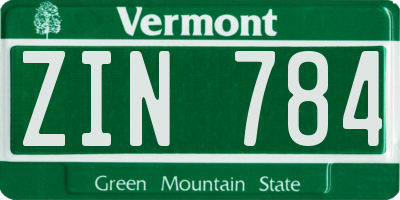 VT license plate ZIN784