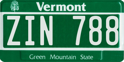 VT license plate ZIN788