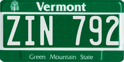 VT license plate ZIN792