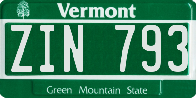 VT license plate ZIN793