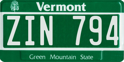 VT license plate ZIN794