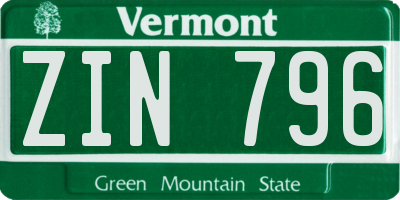 VT license plate ZIN796