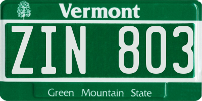 VT license plate ZIN803