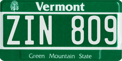 VT license plate ZIN809