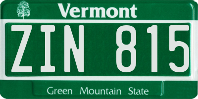 VT license plate ZIN815