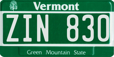 VT license plate ZIN830