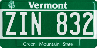 VT license plate ZIN832