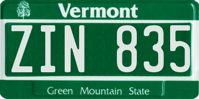 VT license plate ZIN835