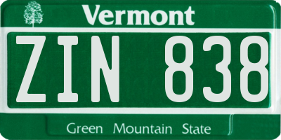 VT license plate ZIN838