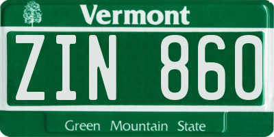 VT license plate ZIN860
