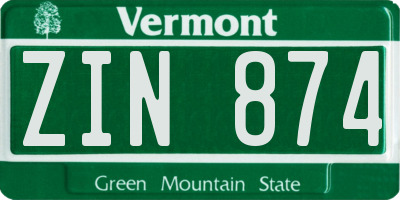 VT license plate ZIN874