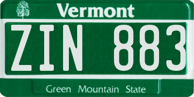 VT license plate ZIN883