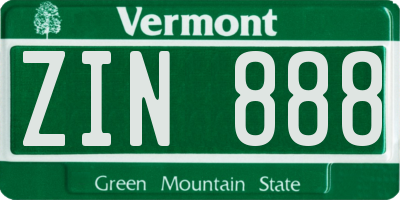 VT license plate ZIN888