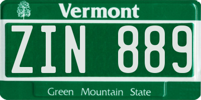 VT license plate ZIN889