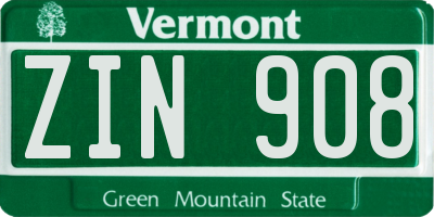 VT license plate ZIN908
