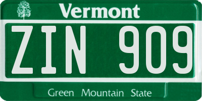 VT license plate ZIN909