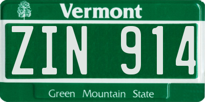 VT license plate ZIN914