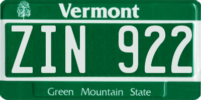 VT license plate ZIN922