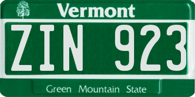 VT license plate ZIN923