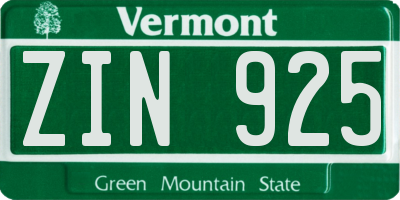 VT license plate ZIN925