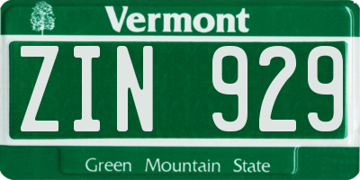 VT license plate ZIN929