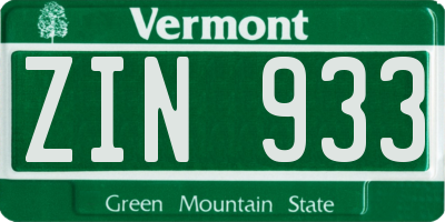 VT license plate ZIN933