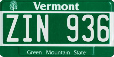 VT license plate ZIN936