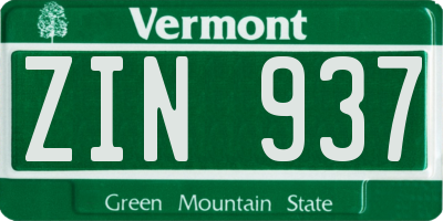 VT license plate ZIN937