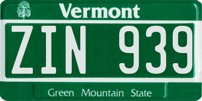 VT license plate ZIN939