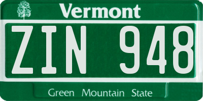 VT license plate ZIN948